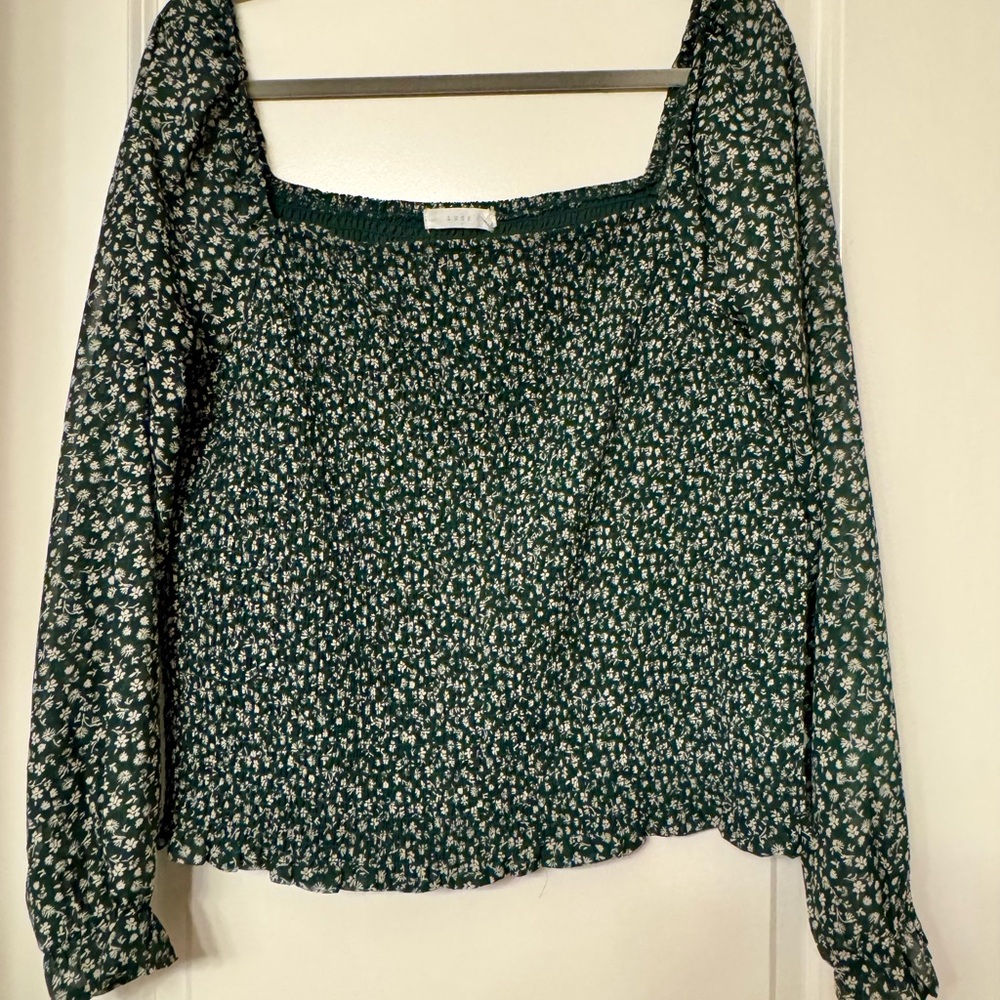 Lush Dark Green Floral Blouse